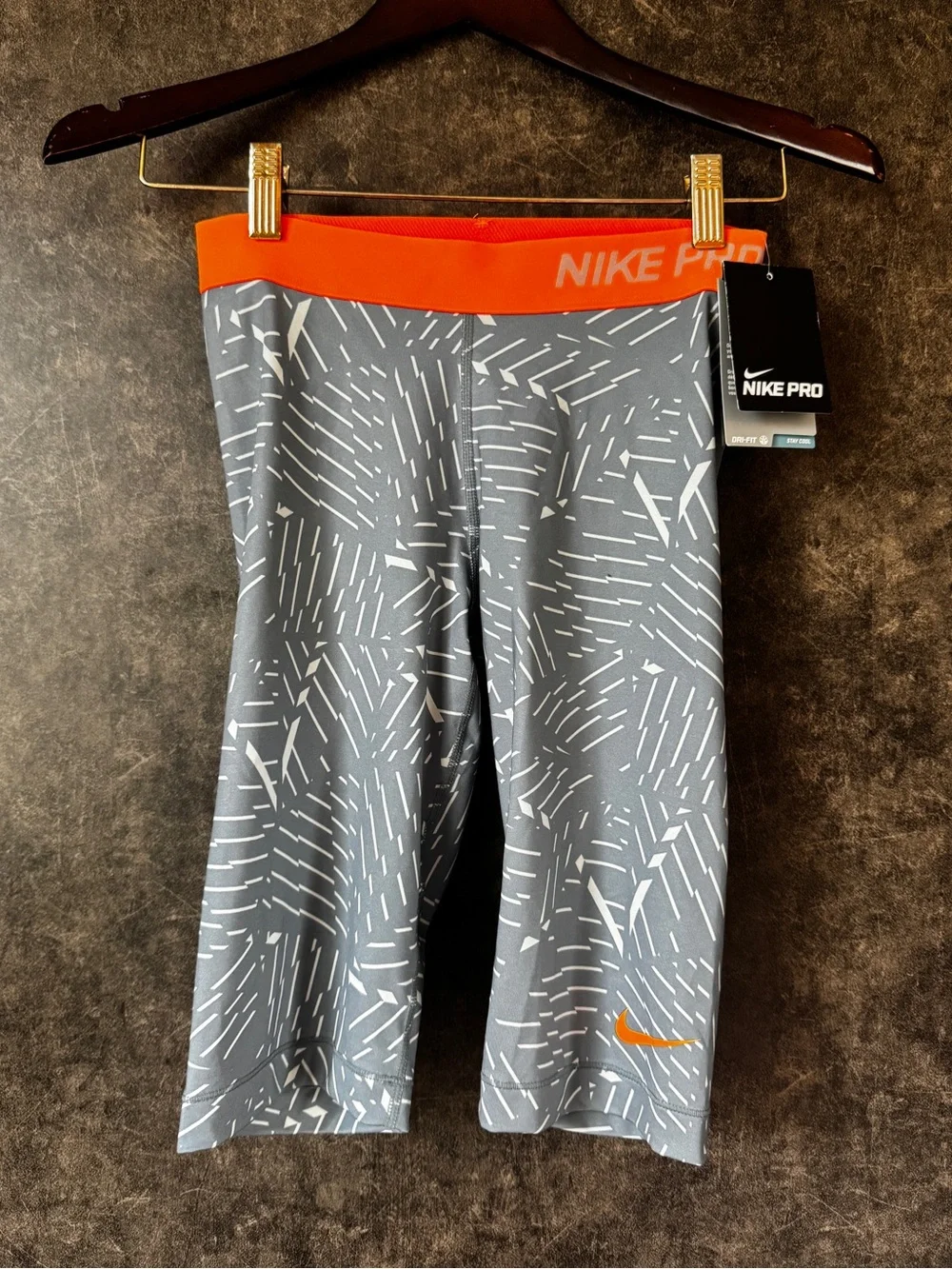 NWT Nike Pro Dri-FIT Long Biker Shorts S Gray Orange Compression